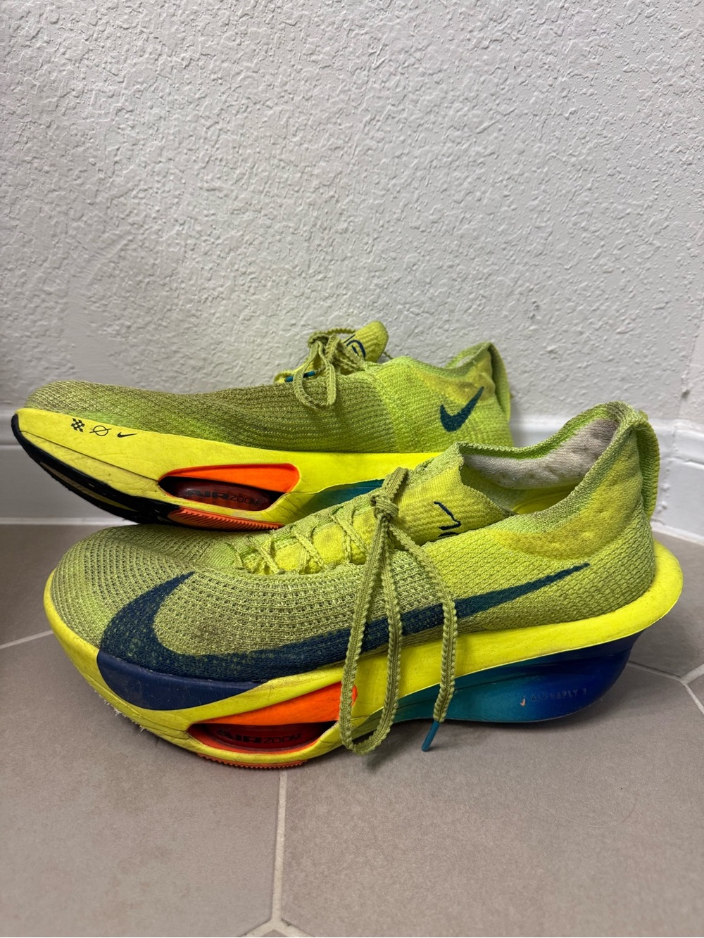 Nike Men’s Alphafly 3 Running Shoes — Volt with Blue and Orange Accents
